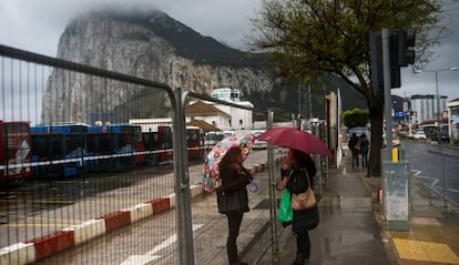 Two women at the border of Gibraltar.