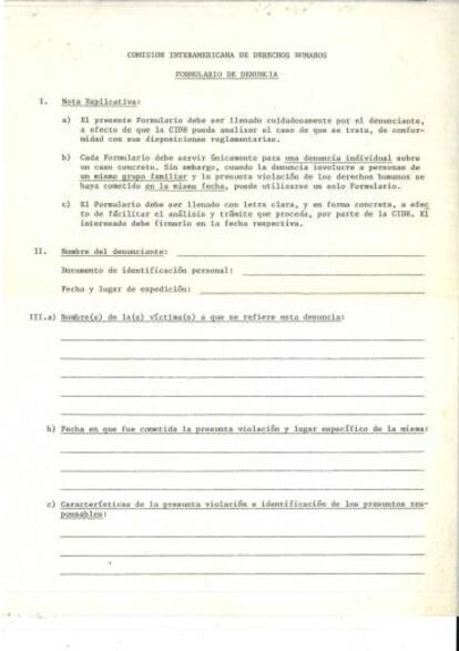 Formulario de la denuncia que debían completar los allegados.