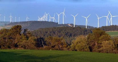 El parque e&oacute;lico de la sierra de Vilob&iacute;, en la comarca de Les Garrigues