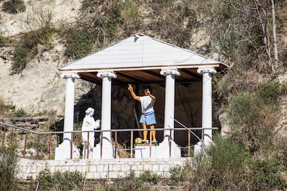 A shrine and statue honoring Argentine soccer star Diego Maradona.