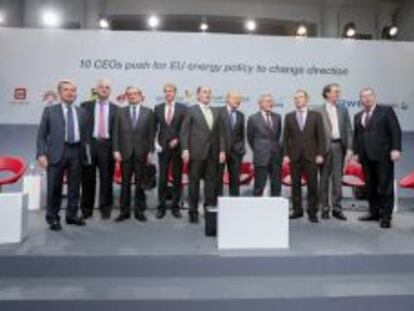 Los presidentes y consejeros delegados de las diez grandes empresas europeas del sector energ&eacute;tico: el consejero delegado (CEO) de Enel, Fulvio Conti; el CEO de E.ON, Johannes Teyssen; el CEO de Gas Natural, Rafael Villaseca Marco; el CEO de Vattenfall, Loseth Oystein; el presidente de Iberdrola, Ignacio Gal&aacute;n; el CEO de Eni, Paolo Scaroni; el presidente de GDF Suez, Gerard Mestrallet; el representante de CEZ Group Pavel Cyrni, el CEO de Gasterra, Gertjan Lankhorst; y el CEO de RWE, Peter Terium.