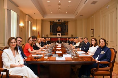 Primera reunión del Consejo General del Poder Judicial, esta mañana en Madrid.