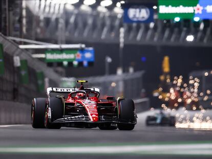 El Ferrari de Carlos Sainz, en Las Vegas.