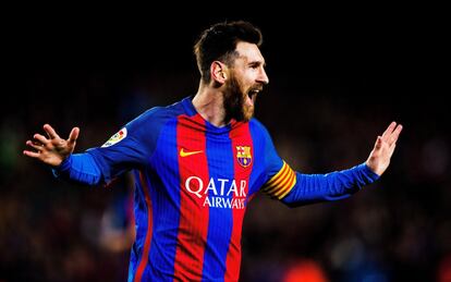 Lionel Messi celebra su primer gol, que abría el marcador del encuentro.