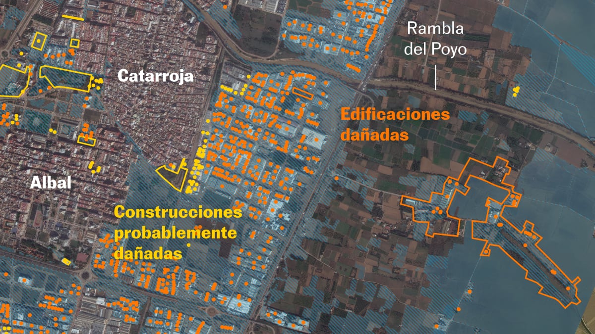 ¿Hasta dónde llegó la riada? Los mapas satelitales de L’Horta Sud muestran 4.000 edificios afectados