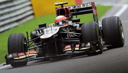 Grosjean, en los entrenamientos en Spa.