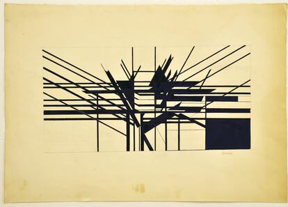 Pablo Palazuelo. Circa Proyecto. 1990. Lápiz y gouache sobre papel
52,5 x 72,5 cm.