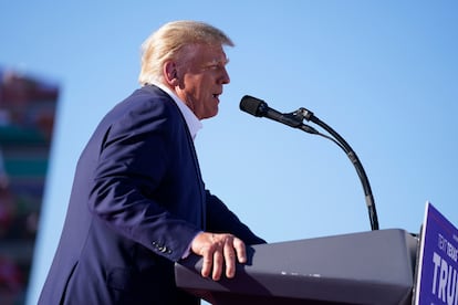 Former President Donald Trump speaks at a campaign rally at Waco Regional Airport, Saturday, March 25, 2023, in Waco, Texas.