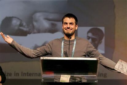 Álex Pastor, el sábado en Sundance, tras recibir el premio al mejor cortometraje internacional.