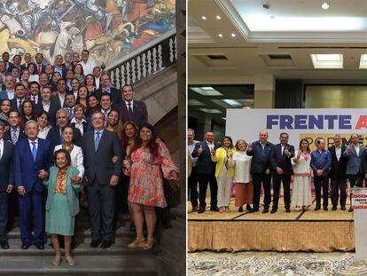 López Obrador junto a los senadores de Morena, y la dirigencia del Frente Amplio por México.