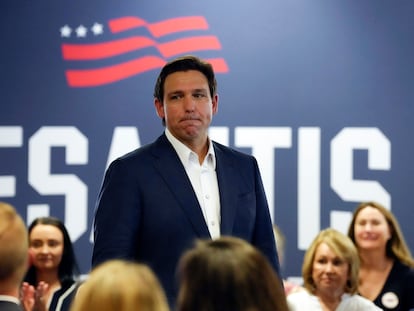 Republican presidential candidate Florida Gov. Ron DeSantis speaks during a campaign event on July 17, 2023, in Tega Cay, South Carolina.