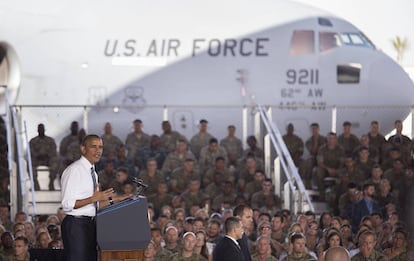 El Presidente de Estados Unidos, Barack Obama, durante su visita a la base militar de Rota en Cádiz.