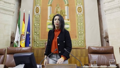 Marta Bosquet, presidenta del Parlamento de Andalucía, durante el debate de investidura.