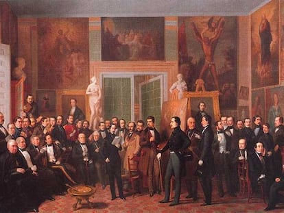 <i>Lectura de poemas de José Zorrilla en casa del pintor, </i>de Antonio M. Esquivel (1845).