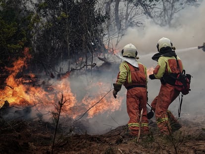 Bomberos de Asturias treabajan en el incendio de los concejos de Valdes y Tineo, a 30 de marzo de 2023, en Asturias (España). La consejera de Presidencia del Gobierno asturiano, Rita Camblor, se ha referido este jueves a los numerosos incendios forestales que están activos en el Principado y ha dicho que le evolución depende en buena medida de las condiciones meteorológicas y del viento.
30 MARZO 2023
Xuan Cueto / Europa Press
30/03/2023