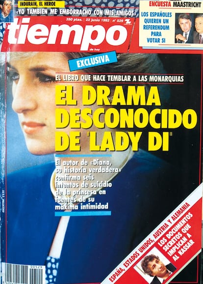 El 22 de junio de 1992 Tiempo avanzó el contenido de un libro que rompía el mito del matrimonio modélico de la princesa de Galés y Carlos de Inglaterra. El texto de Andrew Morton aseguraba que Diana estaba viviendo un infierno y que el divorcio era inminente.