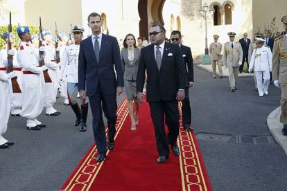 Los reyes Felipe VI y Mohamed VI en el Palacio Real de Rabat en julio de 2014.