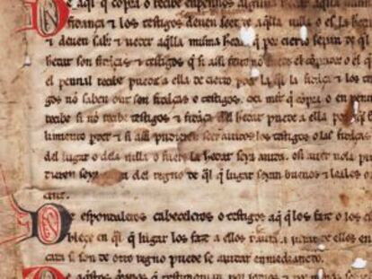 Manuscrito del siglo XIII con el Fuero de Aragón.