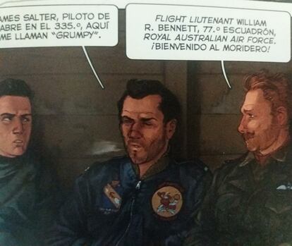 El escritor y piloto James Salter, en una viñeta de 'Mig Madness'.