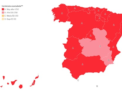 El mapa de las restricciones por la covid en España y la incidencia acumulada en cada comunidad