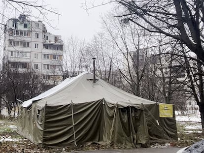 En la imagen, un punto seguro en el barrio de Saltivka, en Járkov, de los 4.300 desplegados por todo el país.