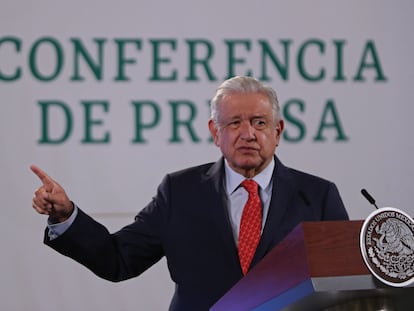 El presidente de México, Andrés Manuel López Obrador, este martes durante su rueda de prensa matutina en Palacio Nacional, de la Ciudad de México (México).