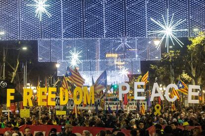 A protest march began at 6pm in downtown Barcelona.