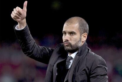 Pep Guardiola, durante un partido del Barcelona.