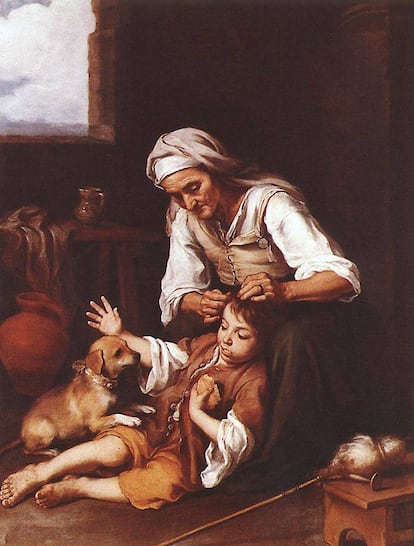 'Vieja despiojando a un niño' (1655-1660), óleo de la Alte Pinakothek de Múnich. Una de las obras maestras de los retratos de personajes populares de Murillo.