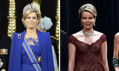 Maxima de Holanda, en su coronación en abril de 2016, y Matilde de Bélgica, en 2016, vestidas por Jan Taminiau. 
