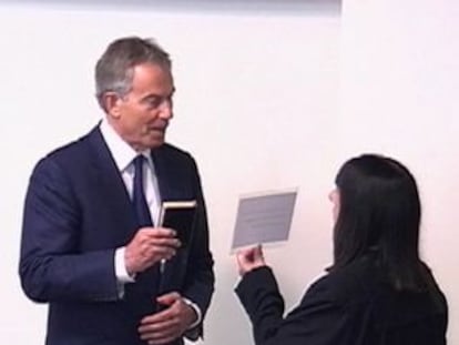 Captura de v&iacute;deo de la comparecencia de Tony Blair ante la comisi&oacute;n Leveson.