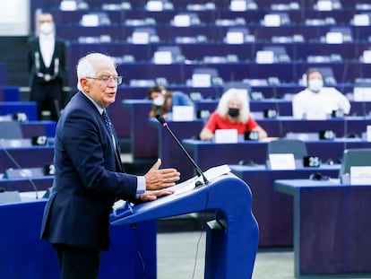 El jefe de política exterior de la UE, Josep Borrell, pronuncia un discurso sobre la situación en Afganistán durante una sesión plenaria en el Parlamento Europeo en Estrasburgo, Francia, el pasado 14 de septiembre.