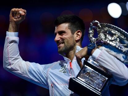 Djokovic celebra su victoria en el Open de Australia.