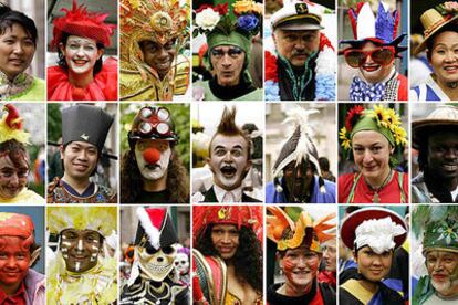 Mosaico de retratos de algunos de los participantes en el Carnaval de las Culturas de Berlín.