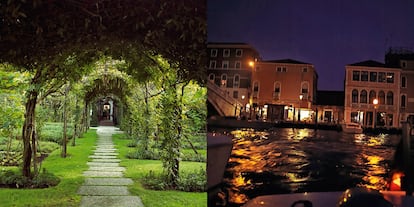 Venecia lleva siglos exhibiendo una espectacular escenografía apenas creíble. Como un sueño a punto de hundirse que atrapa a los viajeros. En la imagen, el jardín con huerta y plantas aromáticas del hotel Cipriani y el Gran Canal.