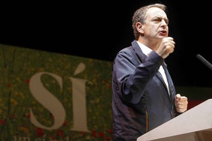 José Luis Rodríguez Zapatero, expresidente del Gobierno, durante el acto electoral del PSOE que se celebró el día 15 en Santa Coloma.