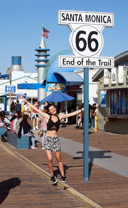 The Route 66 End Sign, at the Santa Monica Pier (California).