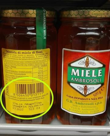 Etiquetado de miel en Italia.