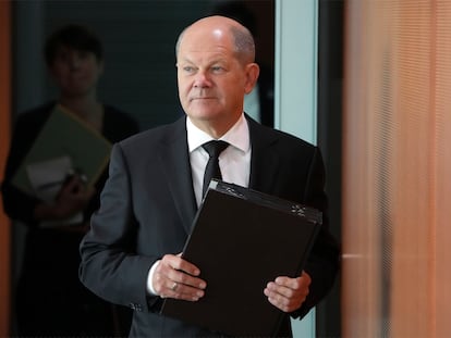 El canciller alemán, Olaf Scholz, a su llegada al consejo de ministros celebrado este miércoles en Berlín.