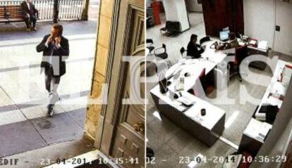 Un presunto miembro del clan saca dinero en efectivo en una sucursal bancaria de Madrid en abril de 2014