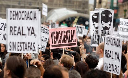 Una imagen de una protesta del 15-M en la Puerta del Sol, en Madrid.