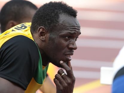 Usain Bolt durante el entrenamiento de Jamaica, el jueves en Moscú.