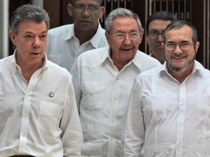 Juan Manuel Santos, Ra&uacute;l Castro e Timole&oacute;n Jim&eacute;nez, &#039;Timochenko&#039;