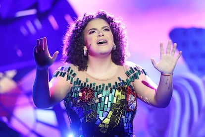 Lucero Mijares canta en una función teatral, en agosto de 2023 en Ciudad de México.