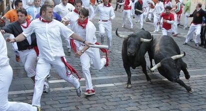 Séptimo encierro de los Sanfermines con toros de Domecq.