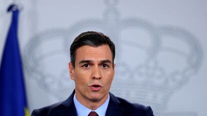 El presidente del Gobierno, Pedro Sánchez, en su última comparecencia en La Moncloa.