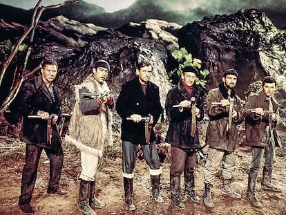Anthony Quayle, Anthony Quinn, Gregory Peck, David Niven, Stanley Baker y James Darren en Los cañones de Navarone (1961).