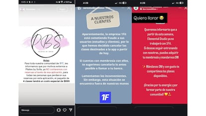 Comunicados de los estudios afectados por 1Fit.