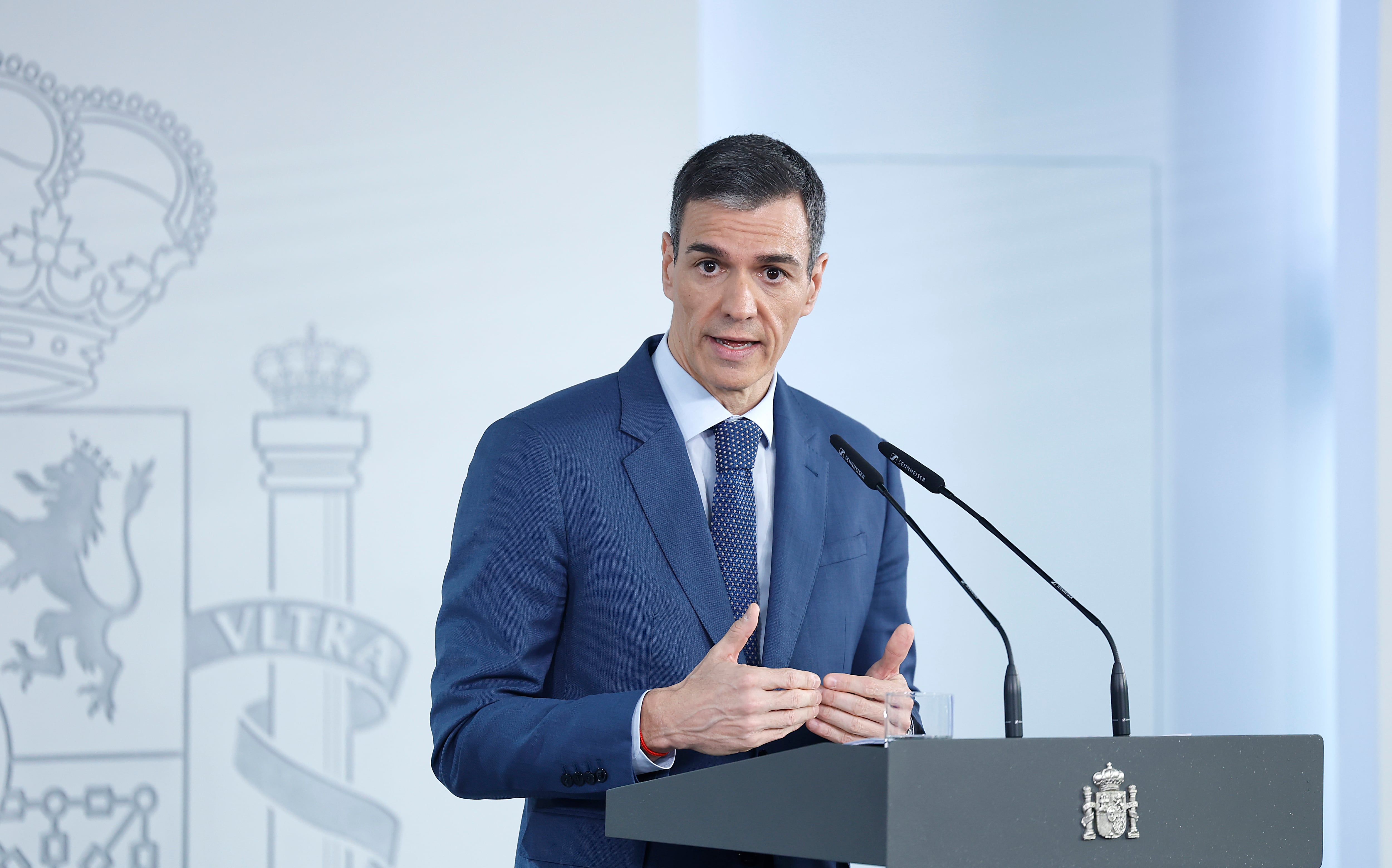 Pedro Sánchez, durante su comparecencia este viernes en La Moncloa tras el Consejo de Ministros extraordinario.