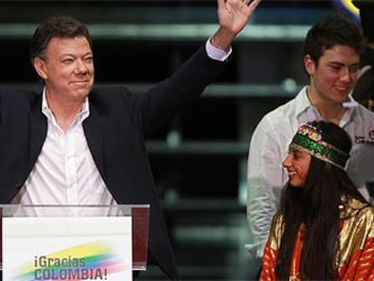 El presidente electo de Colombia, Juan Manuel Santos, durante su discurso de victoria.